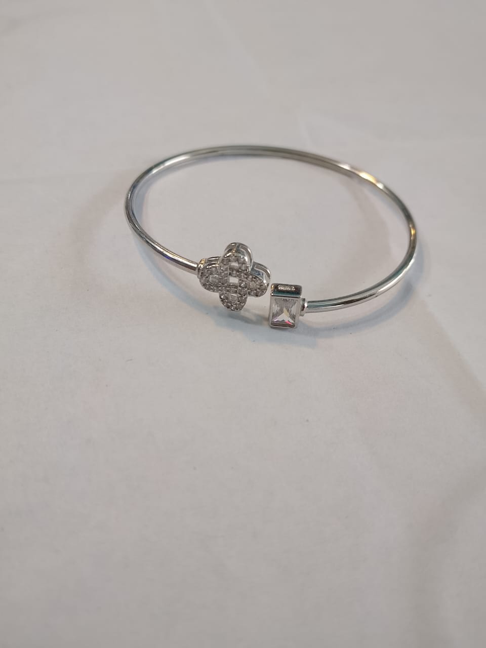 925 Sterling Silver Emerald Cut & Round Cut CZ Bangle